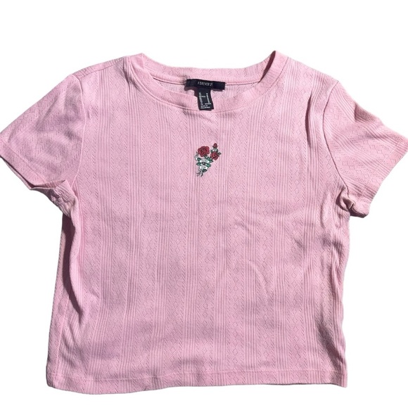 327-Forever 21 baby pink crop top with rose embroidery #dumphim #pink #r… - Picture 1 of 6